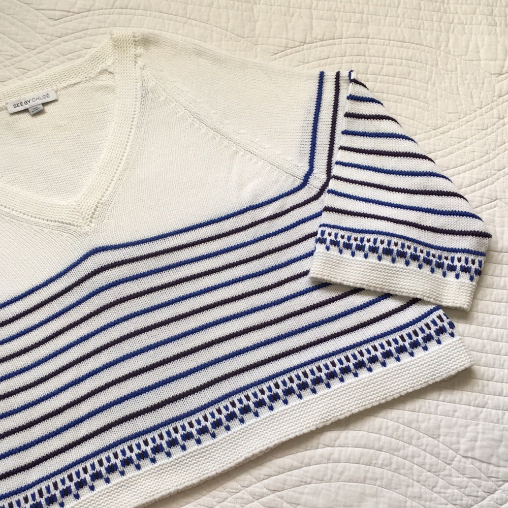 See By Chloe Oversized Cropped Knit Sweater Striped XL